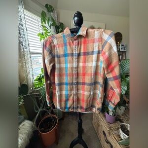 Gently Used Buzz Cuts Junior Boys Flannel Button-Up Shirt Beige & Blue